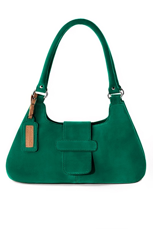 Emerald green women's dress belt, matching pumps and bags. Made to measure. Worn view - Florence KOOIJMAN